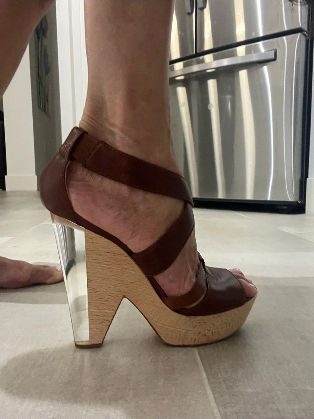 Chloe Brown Leather Wedge Sandals Size 39 (8.5)